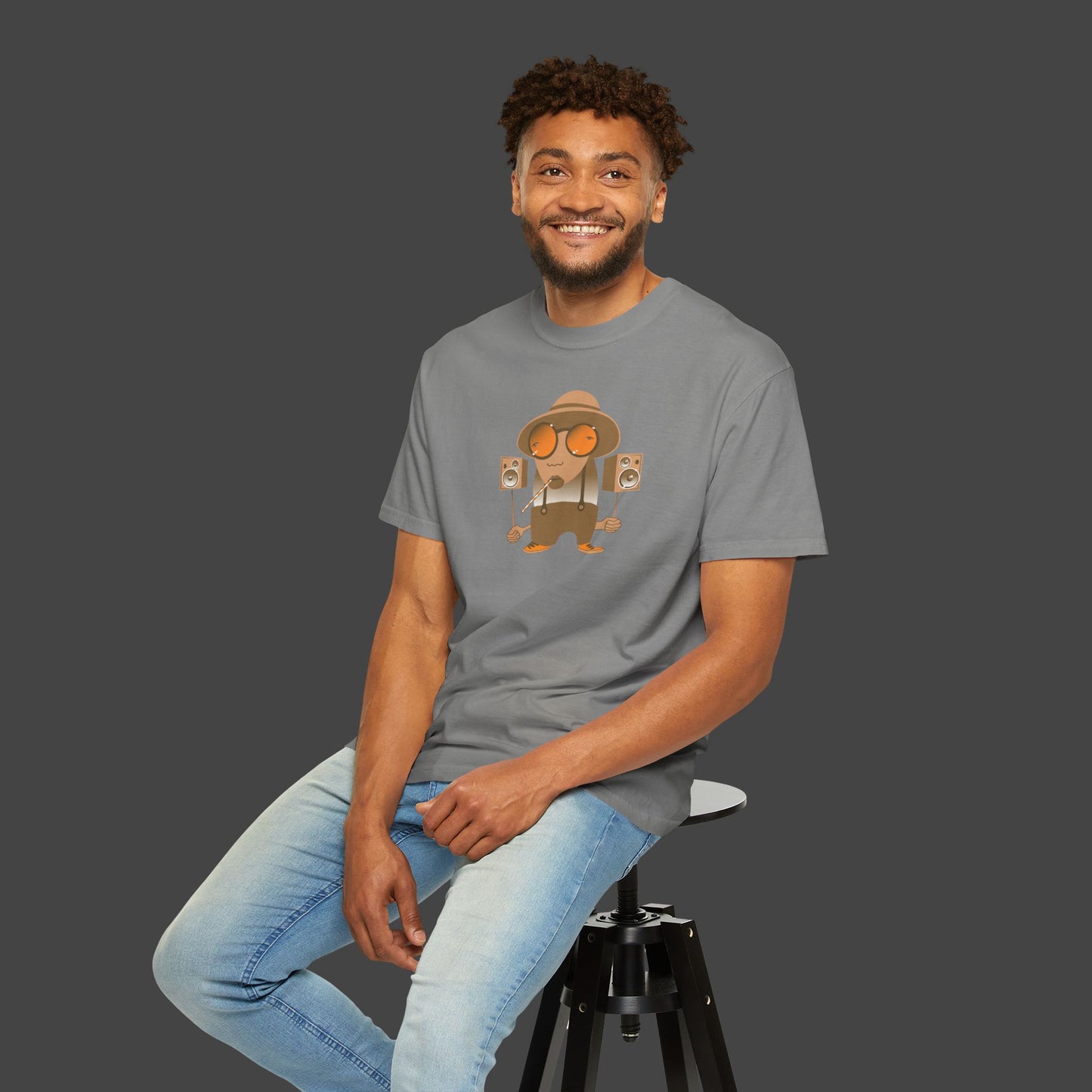 man wearing Southern intonation t-shirt design in light grey by Jarrod Eastman.