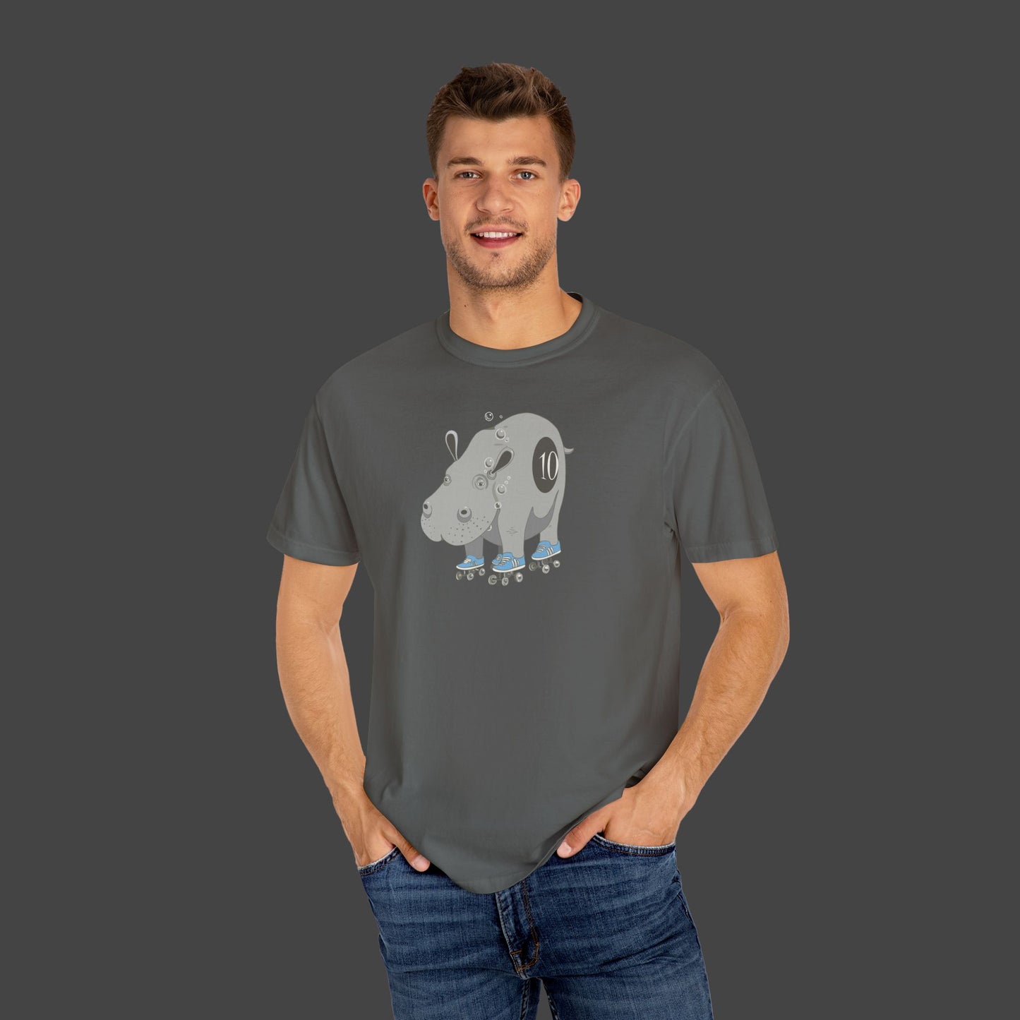 "Hippopotamus Rollerskatius" roller skating Hippopotamus Unisex T-shirt -by Jarrod Eastman
