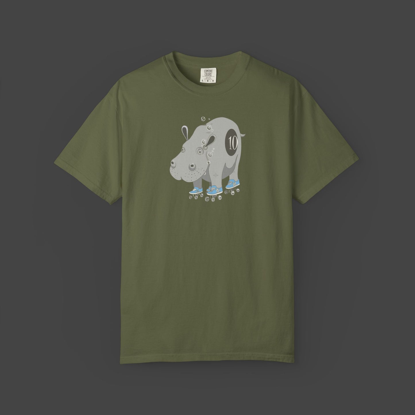 "Hippopotamus Rollerskatius" roller skating Hippopotamus Unisex T-shirt -by Jarrod Eastman
