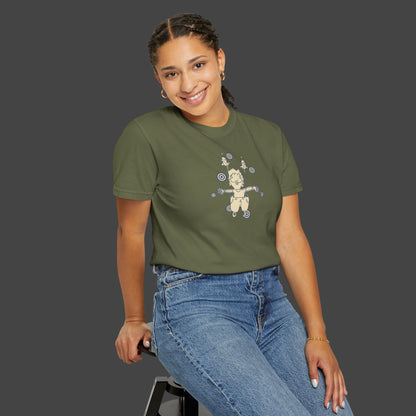 A woman with braided hair wears The Day I Learned to Fly by Jarrod Eastman—a surreal, inspirational, and funny unisex T-shirt