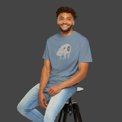 "Hippopotamus Rollerskatius" roller skating Hippopotamus Unisex T-shirt -by Jarrod Eastman