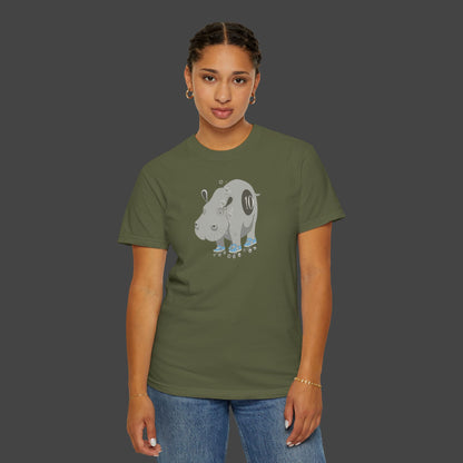 "Hippopotamus Rollerskatius" roller skating Hippopotamus Unisex T-shirt -by Jarrod Eastman
