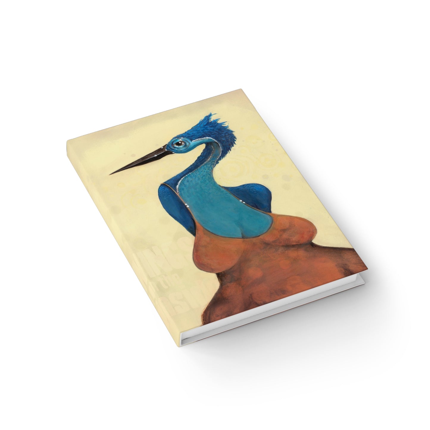The It fits you like your skin Whimsical Bird Art Journal by Printify features a blue and orange bird with a crest on a light yellow cover—perfect for artists, writers, and birdwatchers seeking a unique, eco-friendly notebook.