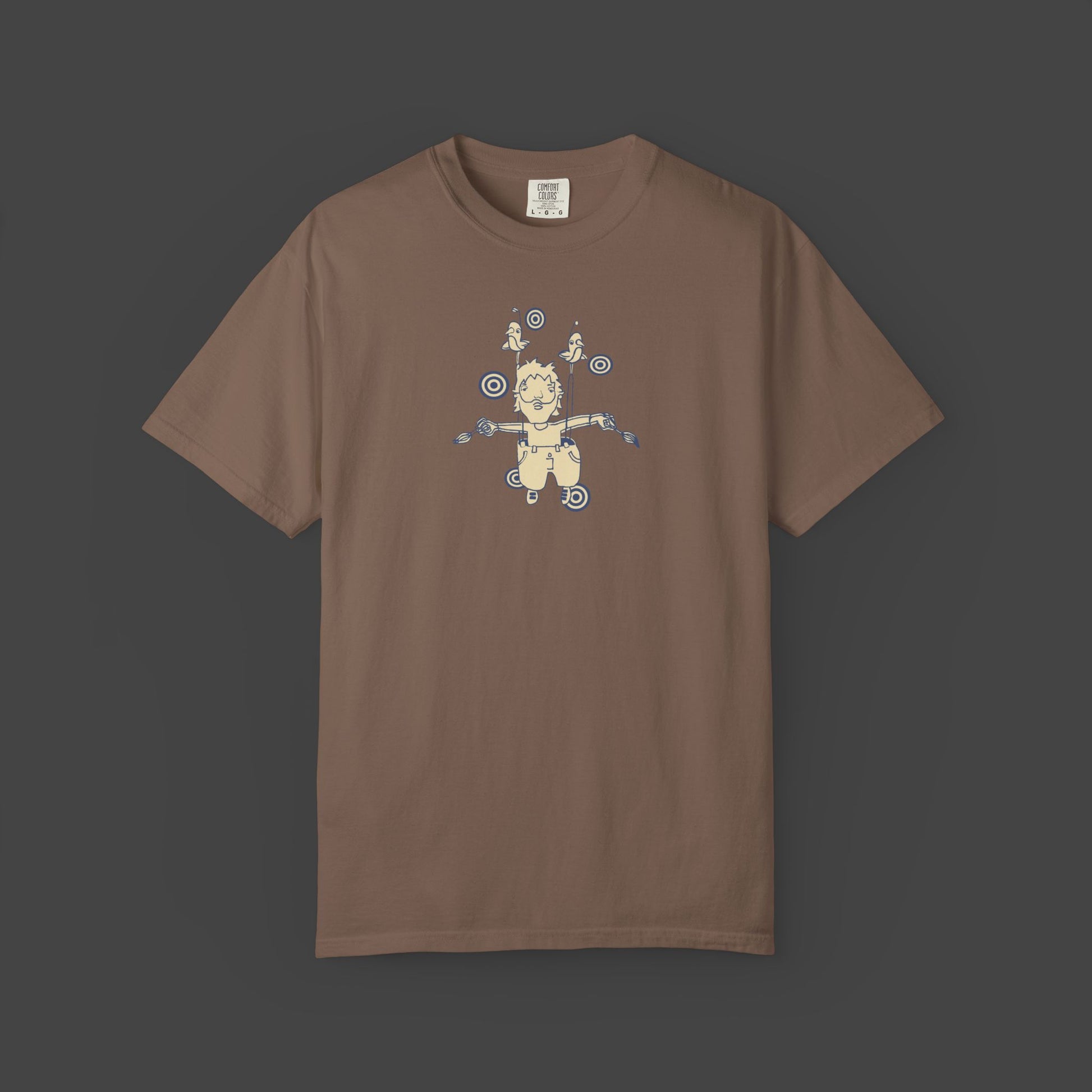 The Day I Learned to Fly by Jarrod Eastman Unisex T-shirt features a surreal, cartoon-style flying figure with birds