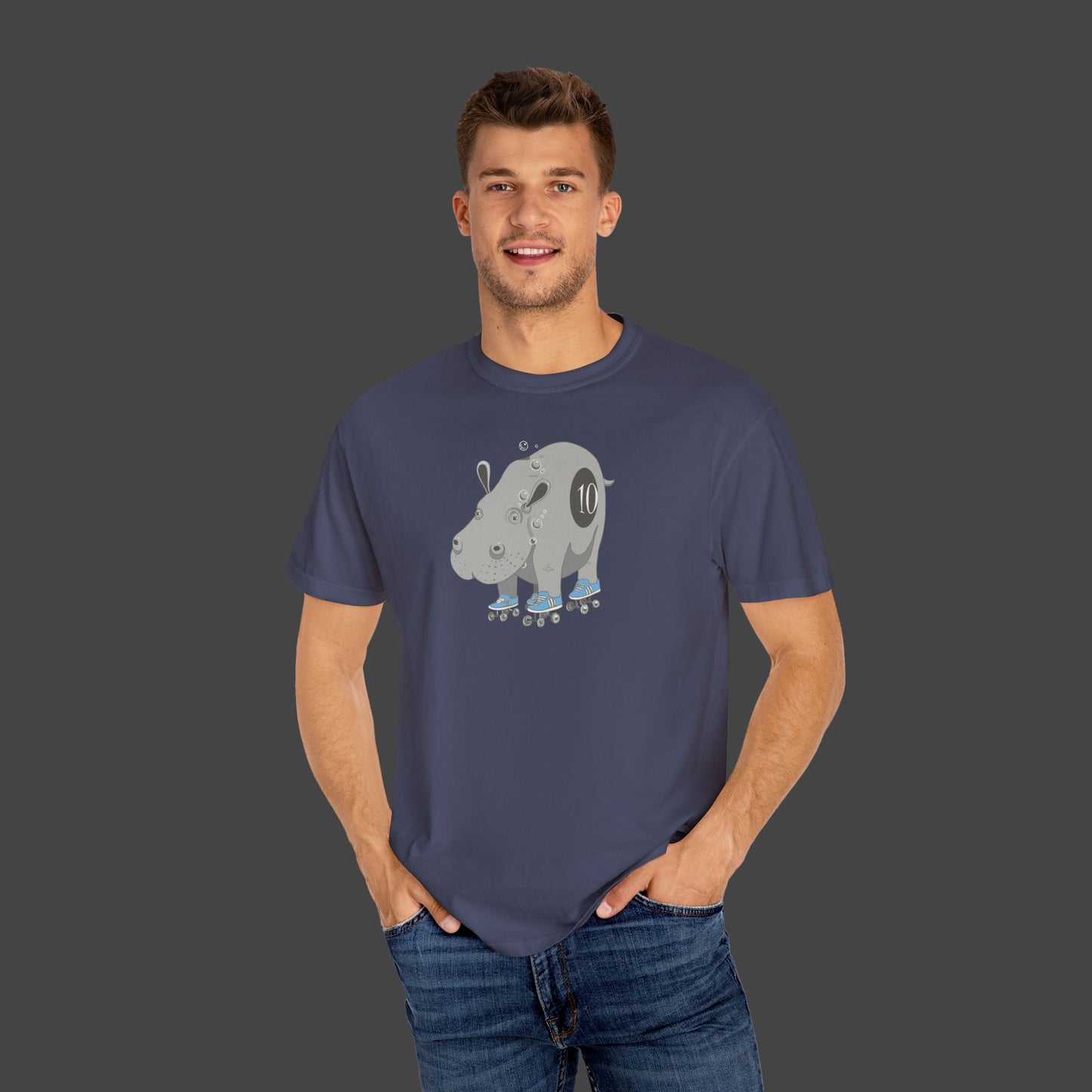 "Hippopotamus Rollerskatius" roller skating Hippopotamus Unisex T-shirt -by Jarrod Eastman