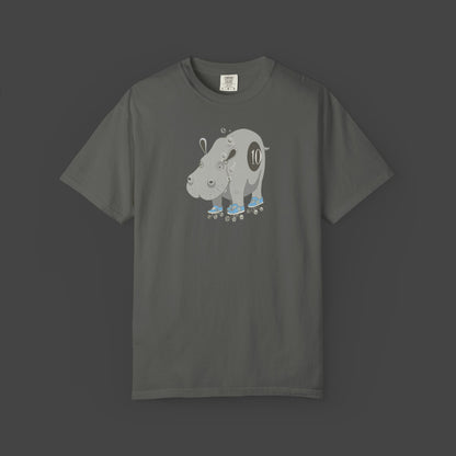 "Hippopotamus Rollerskatius" roller skating Hippopotamus Unisex T-shirt -by Jarrod Eastman