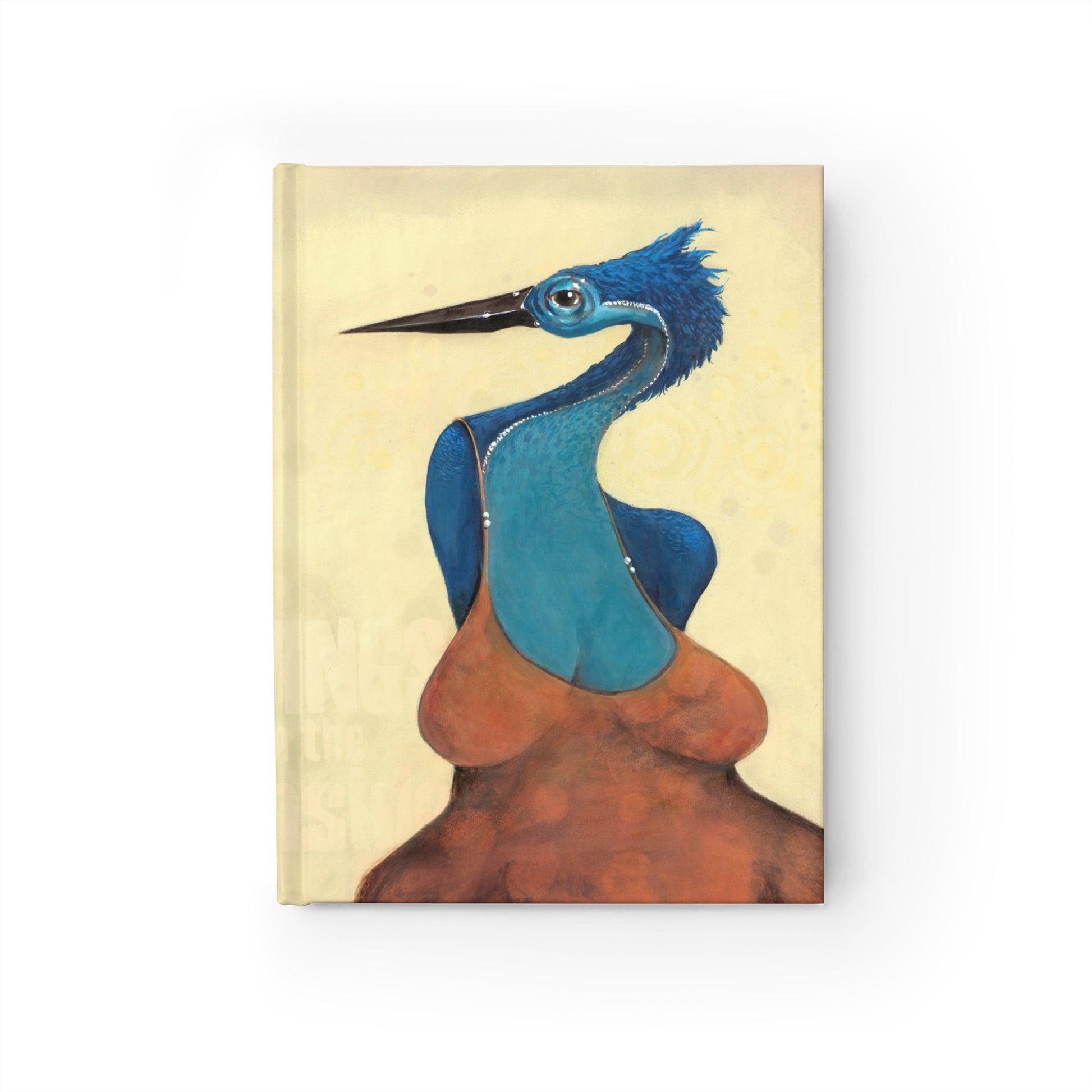 The It fits you like your skin Whimsical Bird Art Journal by Printify features a stylized blue bird in a reddish-brown dress on a beige cover—an eco-friendly, unique gift for artists, writers, and nature lovers.
