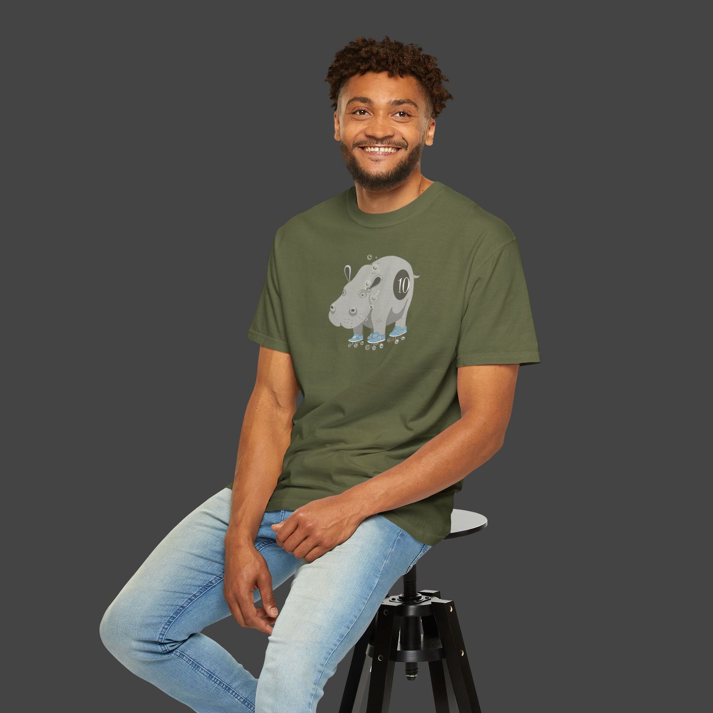 "Hippopotamus Rollerskatius" roller skating Hippopotamus Unisex T-shirt -by Jarrod Eastman