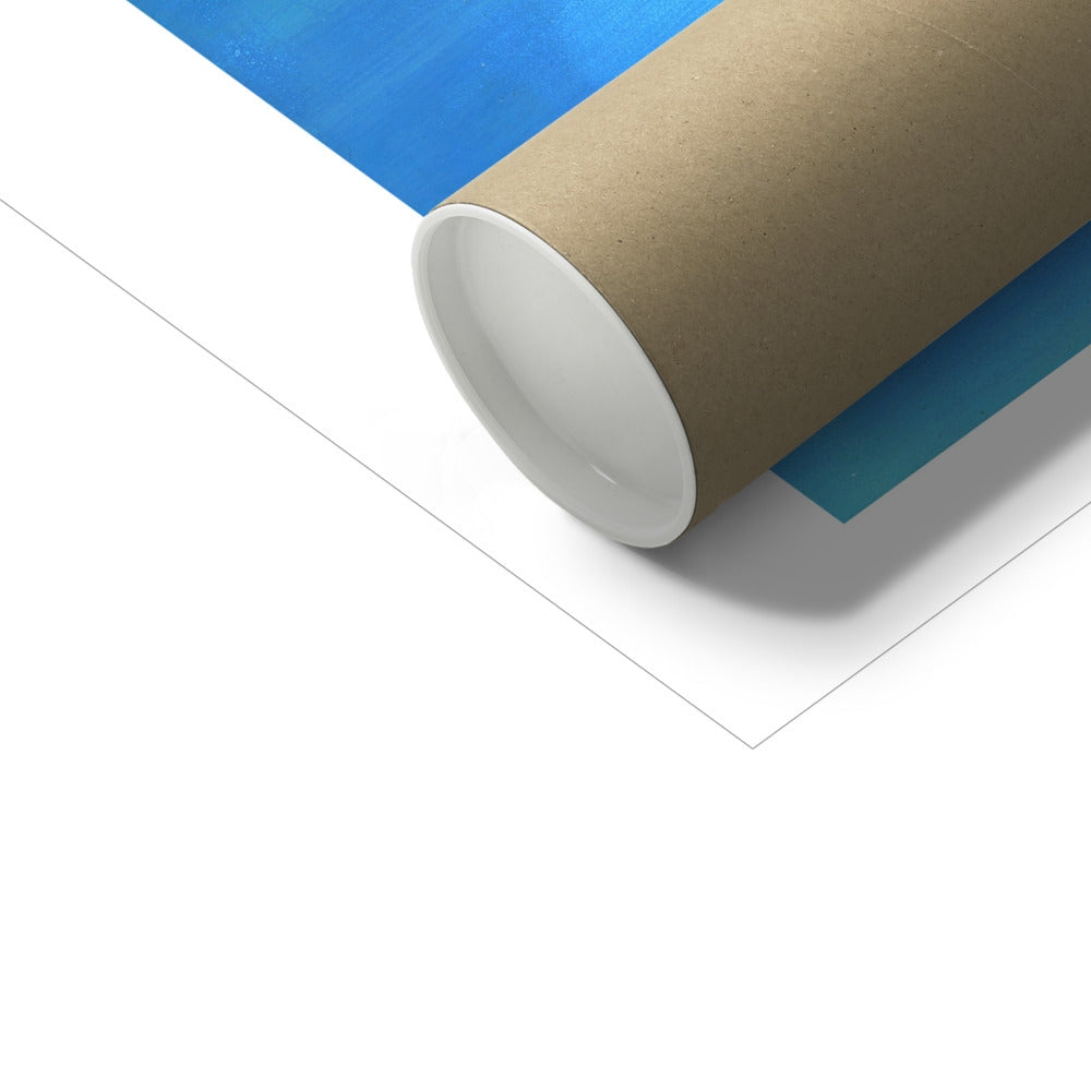 The Prodigi Floating and Fluttering poster, crafted with archival quality reproduction, is shown partially unrolled on a white surface beside its brown cardboard tube with white caps.